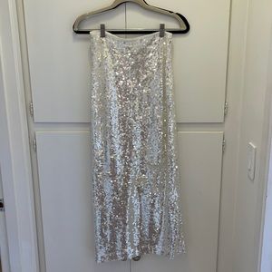Zara White Cream Sequin Midi Skirt M